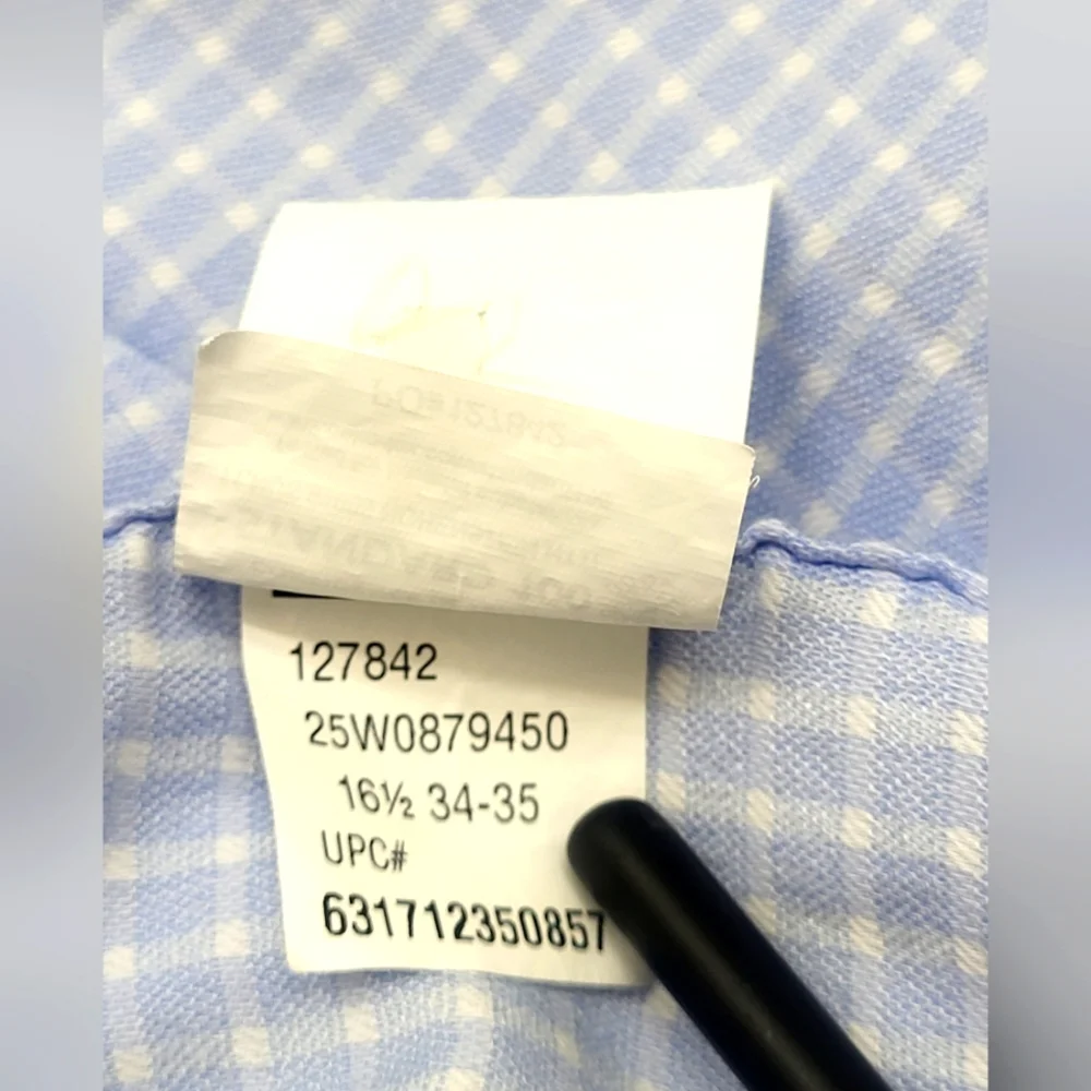 Chaps Men's Comfort Fit Wrinkle Free Blue/White‎ Plaid Dress Shirt Size 34/35